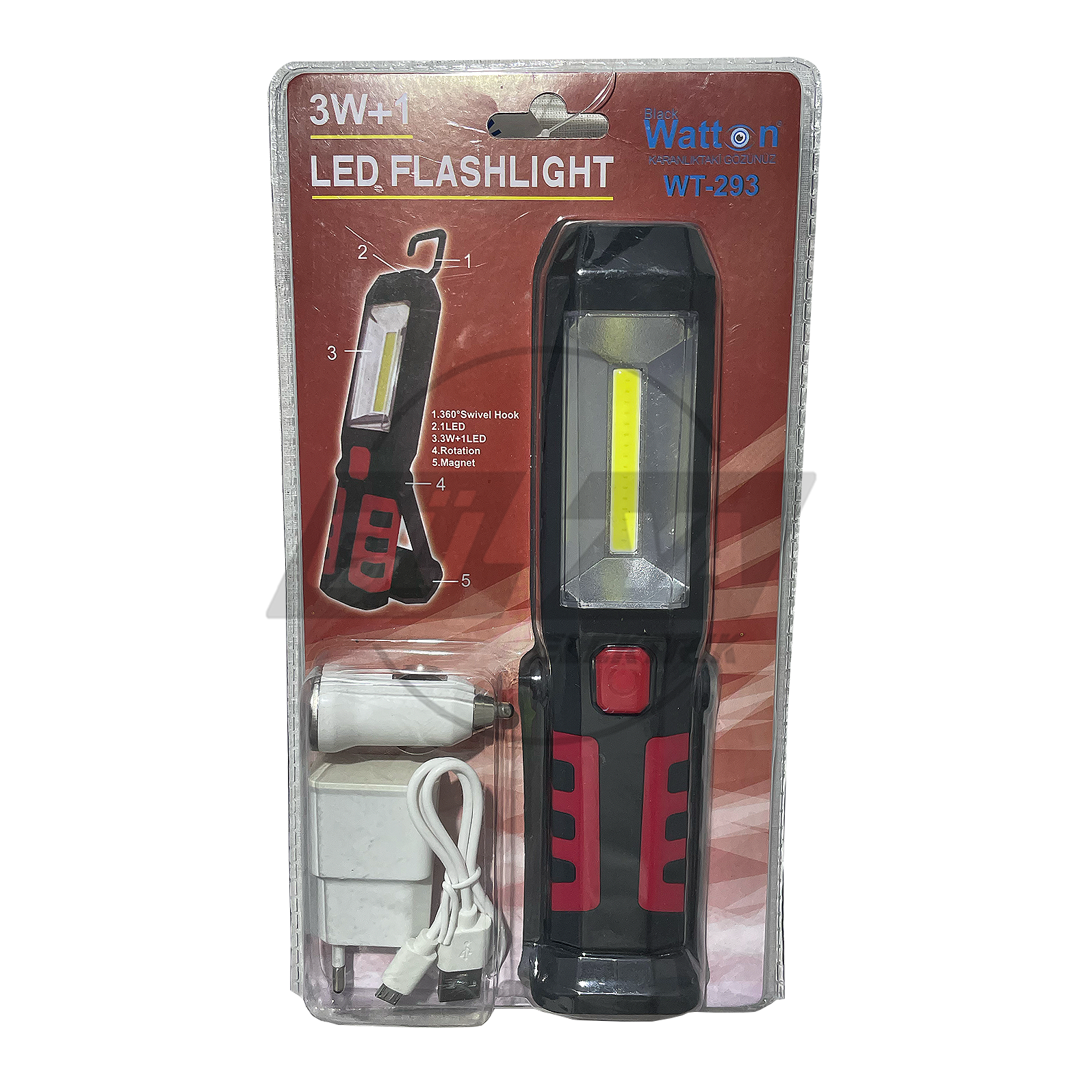 Watton wt293 Reflektörlü / Askı Aparatlı / Mıknatıslı / Şarjlı Lityum Bataryalı / Şarj Aleti + Araç Şarjı / Oto Feneri